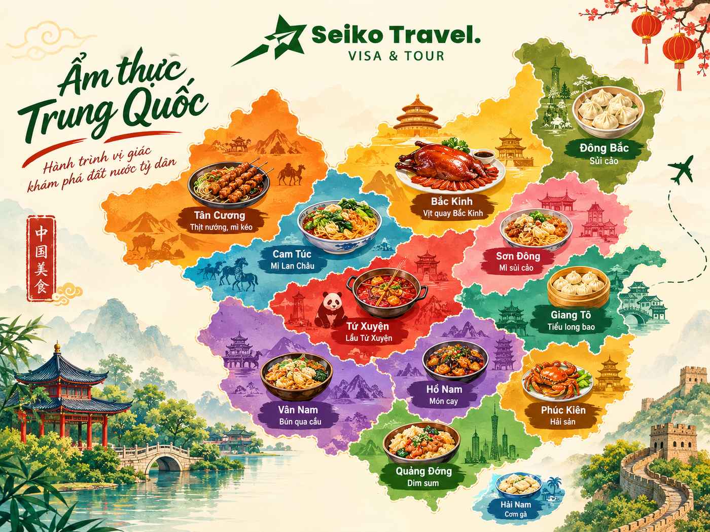 bản đồ 8 trường phái ẩm thực Trung Quốc