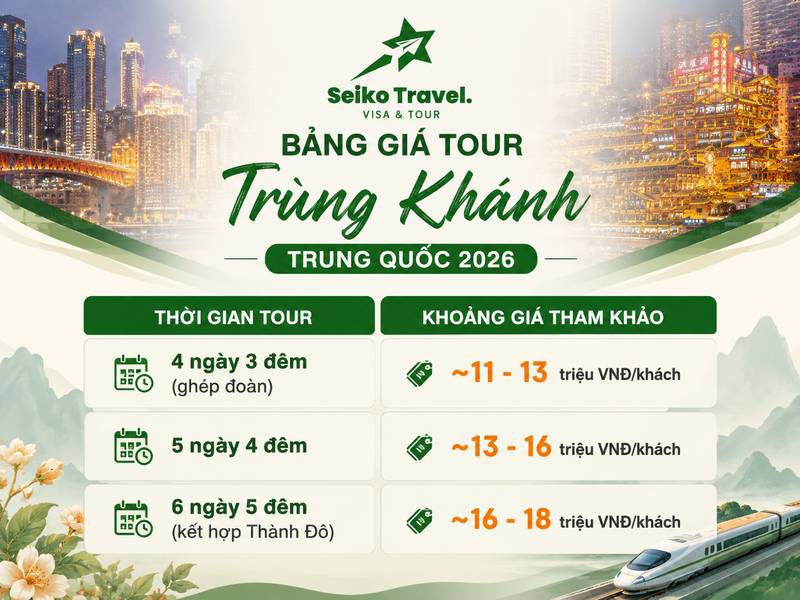 Bảng giá tour du lịch Trùng Khánh Trung Quốc 2026 theo số ngày