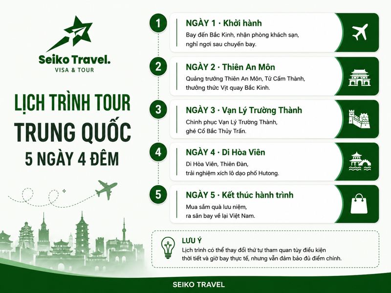 Lịch trình Tour Du Lịch Trung Quốc 5N4Đ chi tiết từng ngày