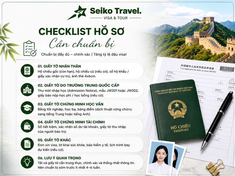 Visa Du Học Trung Quốc 2026: Hồ Sơ, Chi Phí, Thủ Tục X1/X2 2 Checklist hồ sơ thủ tục làm visa du học Trung Quốc