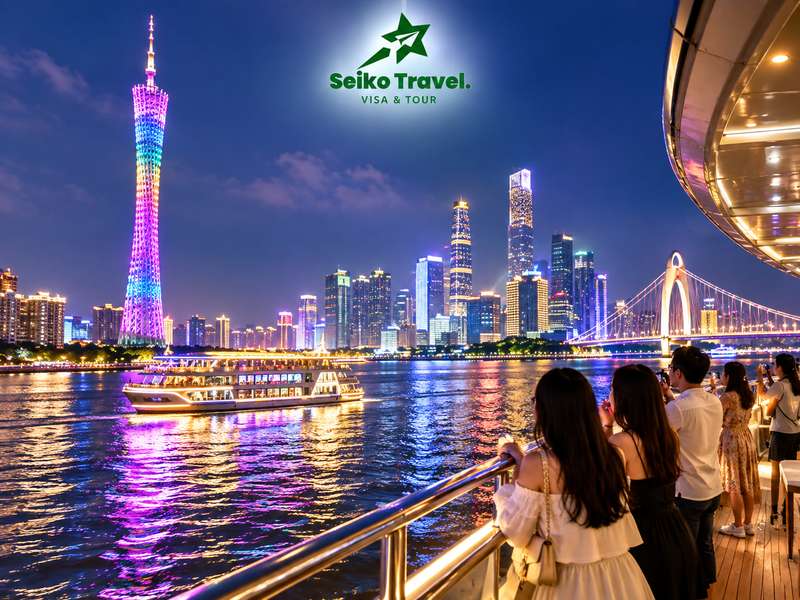 Du thuyền trên sông Châu Giang về đêm trong tour đi du lịch Quảng Châu Trung Quốc