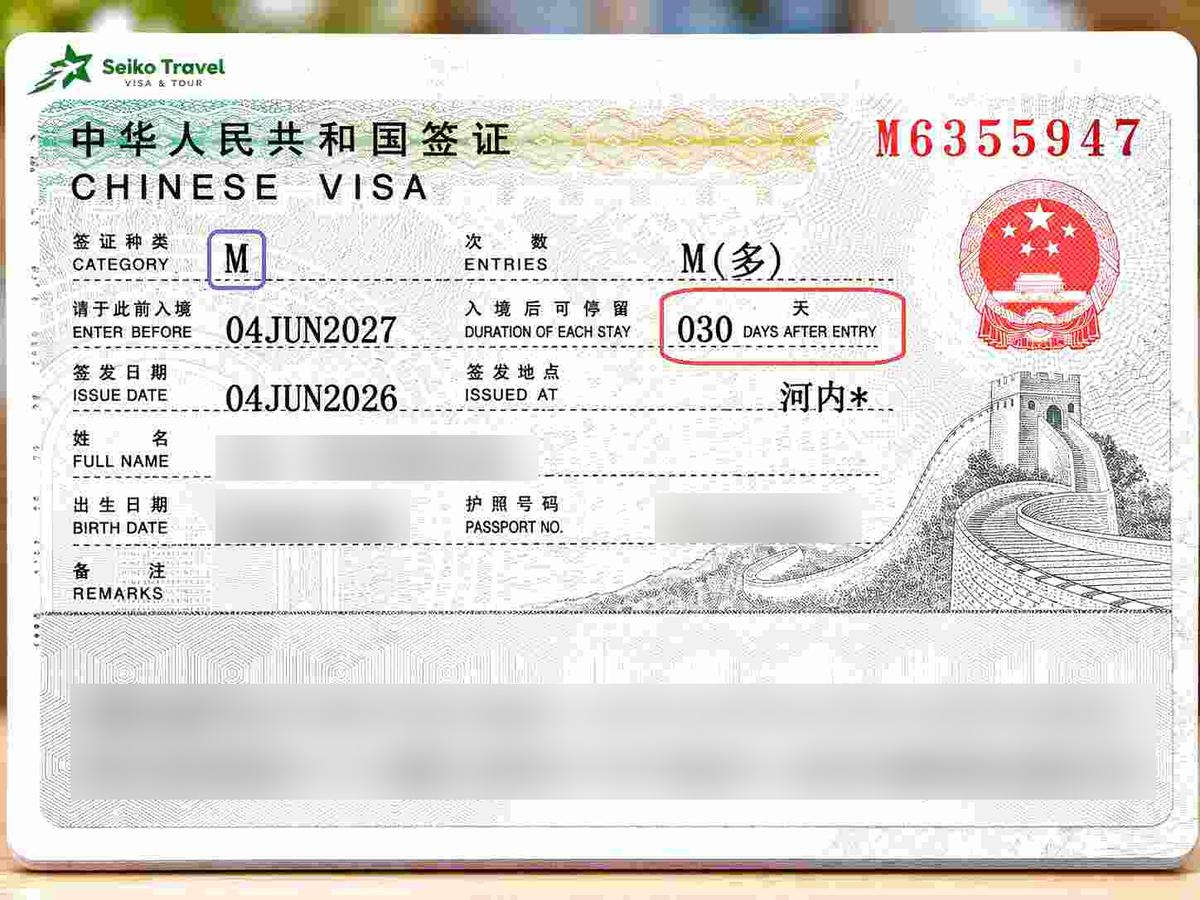 Visa thương mại Trung Quốc M nhiều lần Seiko Travel làm cho khách